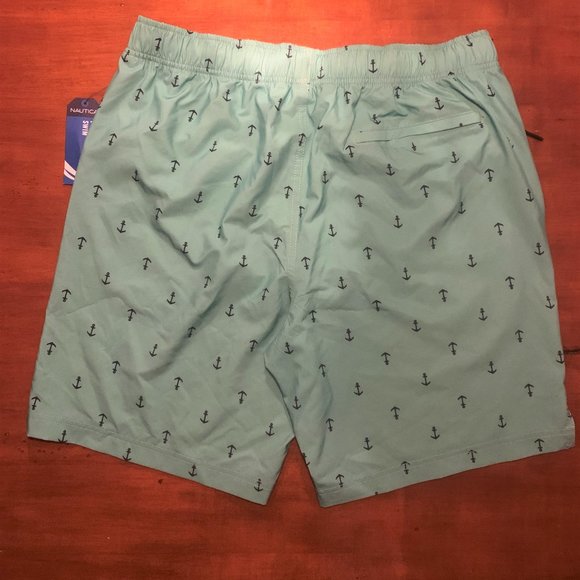 NWT Nautica Men's Swim Trunks, Size L, Green with Blue Anchors - Picture 3 of 3